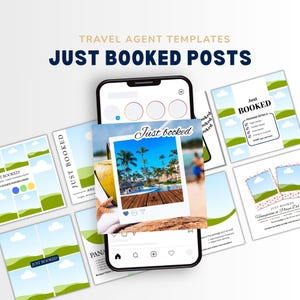 Travel Agent Just Booked Social Media Template | DIY Travel Advisor Marketing | Instagram Posts for Travel Marketing  | Canva Editable