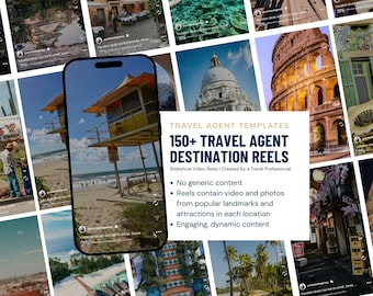 150+ Travel Agent Destination Reels: Editable Canva Templates, Faceless Reels (Digital Download)