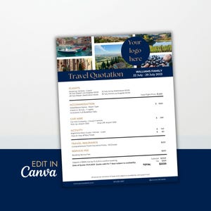 Travel Agent Quote Template | Travel Proposal Canva Template | Client Vacation Quote Template | Travel Advisor Proposal | Editable Download