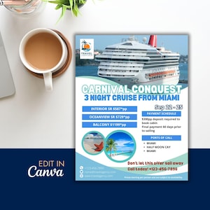 DIY Cruise Travel Flyer | Carnival Cruise | Caribbean Cruise Template | Cruise Agency Marketing | Travel Agent Flyer Template | Canva