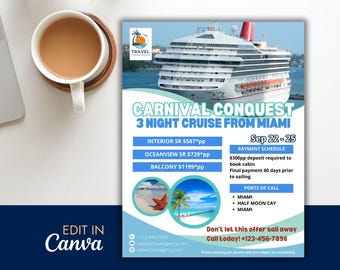DIY Cruise Travel Flyer Template: Travel Agent Marketing, Canva