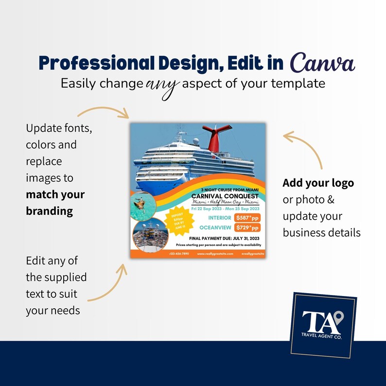 DIY Cruise Travel Flyer | Carnival Cruise | Cruise Agency Marketing | Travel Agent Flyer Template | Canva image 5