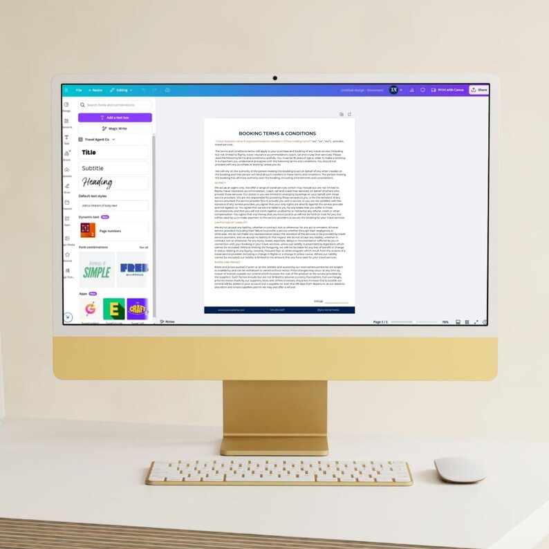 Travel Agent Booking Forms Travel Terms & Conditions Canva Template