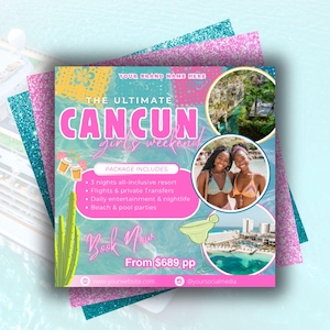 Travel Agent Flyer Template | CANCUN Girls Trip Flyer | Travel Agency Canva | Vacation Marketing Flyer | Caribbean Flyer DIY