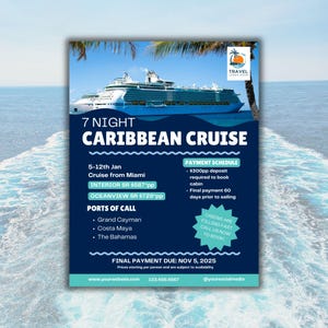 Caribbean Cruise Flyer | Editable Canva Template | Cruise Event Flyer | Vacation Flyer | Family Travel | Travel Agency Flyer | Travel Agent