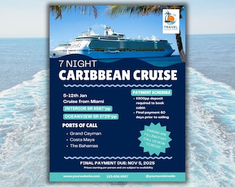 Caribbean Cruise Flyer: Editable Travel Agency Canva Template