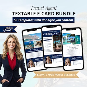 Reiseagent Textable Karten | Digitale Visitenkarten | Reisebüromarketing | Canva Reise Vorlage | Urlaubs-Werbe-Tools