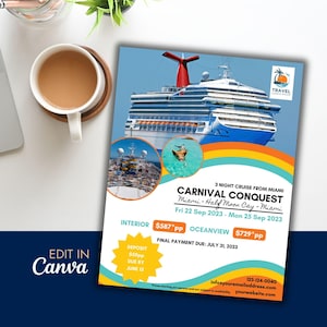 DIY Cruise Travel Flyer | Karneval-Kreuzfahrt | Kreuzfahrten-Verkaufsstelle Reisebüro Flyer Vorlage | Leinwand