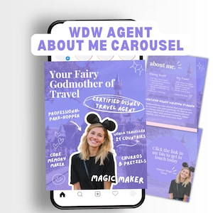 WDW Travel Agent About Me Instagram Template | WDW Travel Agent | WDW Agent Social Media Templates | Travel Instagram Template, Canva