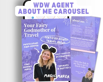 WDW Travel Agent About Me Instagram Template | WDW Travel Agent | WDW Agent Social Media Templates | Travel Instagram Template, Canva