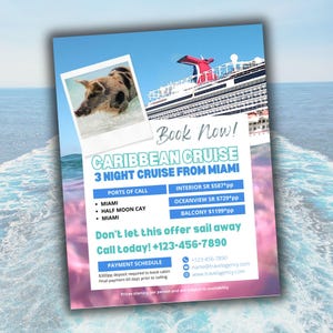 DIY Cruise Travel Flyer | Carnival Cruise | Caribbean Cruise Template | Cruise Agency Marketing | Travel Agent Flyer Template | Canva