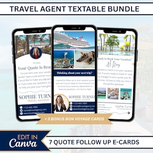 Reiseagent Textable Karten | Digitales Follow-Up-Bundle | Reisebüromarketing | Canva Reise Vorlage | Urlaubs-Werbe-Tools