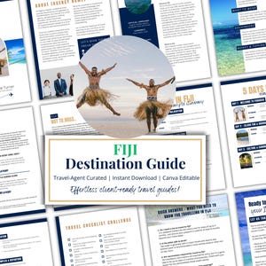 Guia de Destinos para Fiji para Agentes de Viagens | Modelo de Guia de Viagem para Fiji | Modelo Canva | Marketing de Negócios para Agentes de Viagens | Agência de Viagens