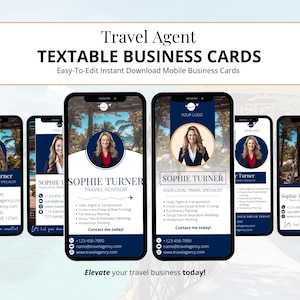 Biglietti da visita digitali per agenti di viaggio / Biglietti da visita con testo / Pacchetto con testo per agenti di viaggio / Marketing per agenti di viaggio / Strumenti per agenzie di viaggio