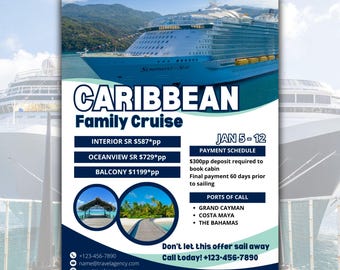 Caribbean Cruise Flyer: Editable Travel Agency Canva Template