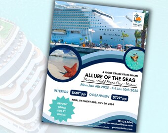 DIY Cruise Travel Flyer: Royal Caribbean, Travel Agency Marketing (Canva Template)