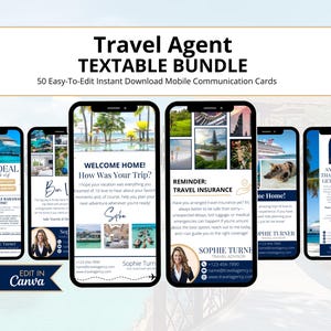 Reiseagent Textable Karten | Digitale Visitenkarten | Reisebüromarketing | Canva Reise Vorlage | Urlaubs-Werbe-Tools