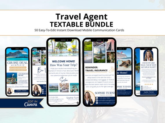 Travel Agent Client Communication Templates | Client Text Messages & Follow Up Message Bundle | Editable Canva Templates for Travel Agents