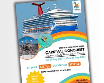 DIY Carnival Cruise Travel Flyer | Travel Agent Templates| Travel Agent Marketing | Travel Agent Flyer Template | Canva