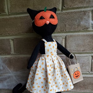 Candy Corn Black Cat Handmade Halloween Doll