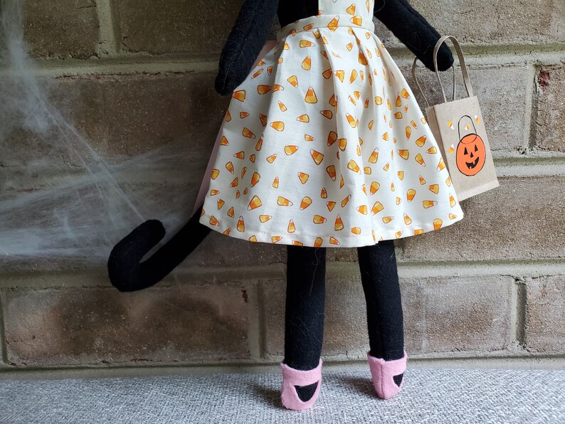 Candy Corn Black Cat Handmade Halloween Doll image 4