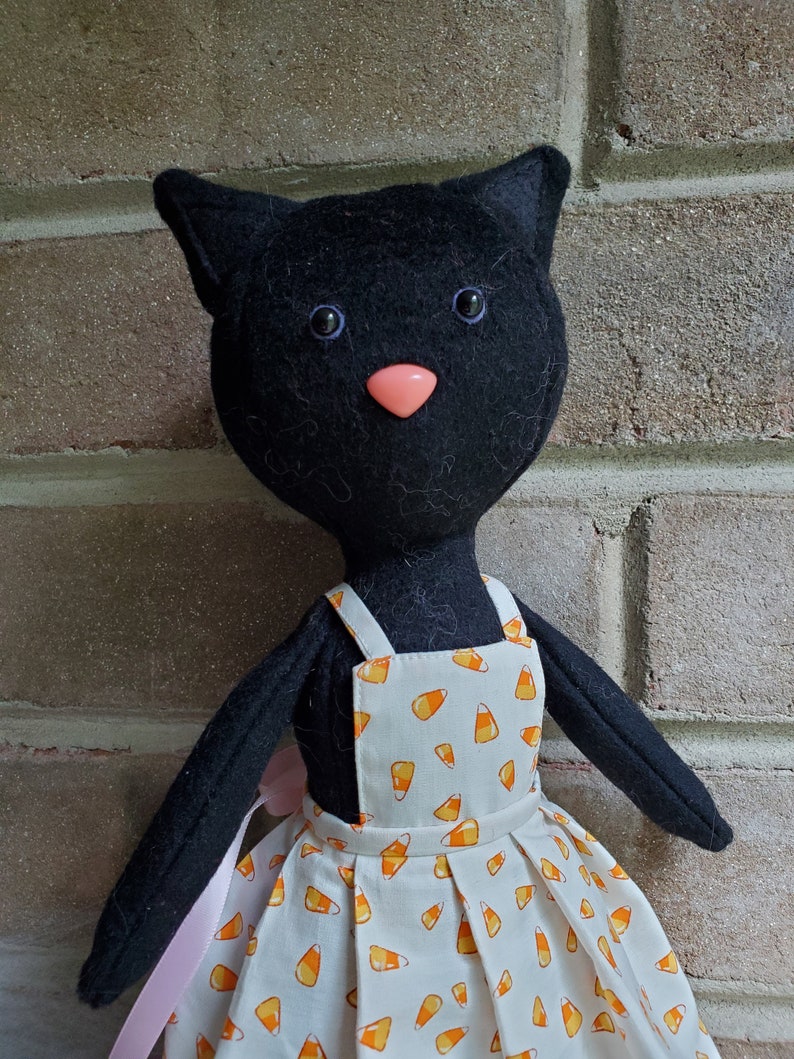 Candy Corn Black Cat Handmade Halloween Doll image 3