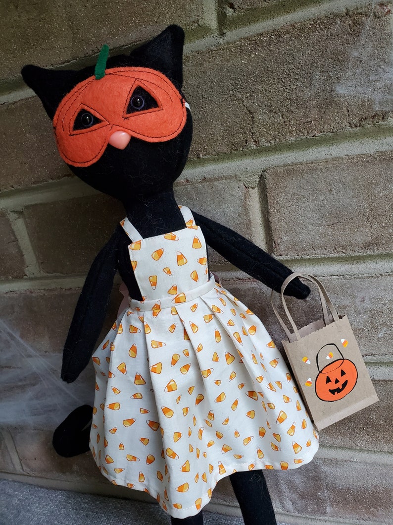 Candy Corn Black Cat Handmade Halloween Doll image 2