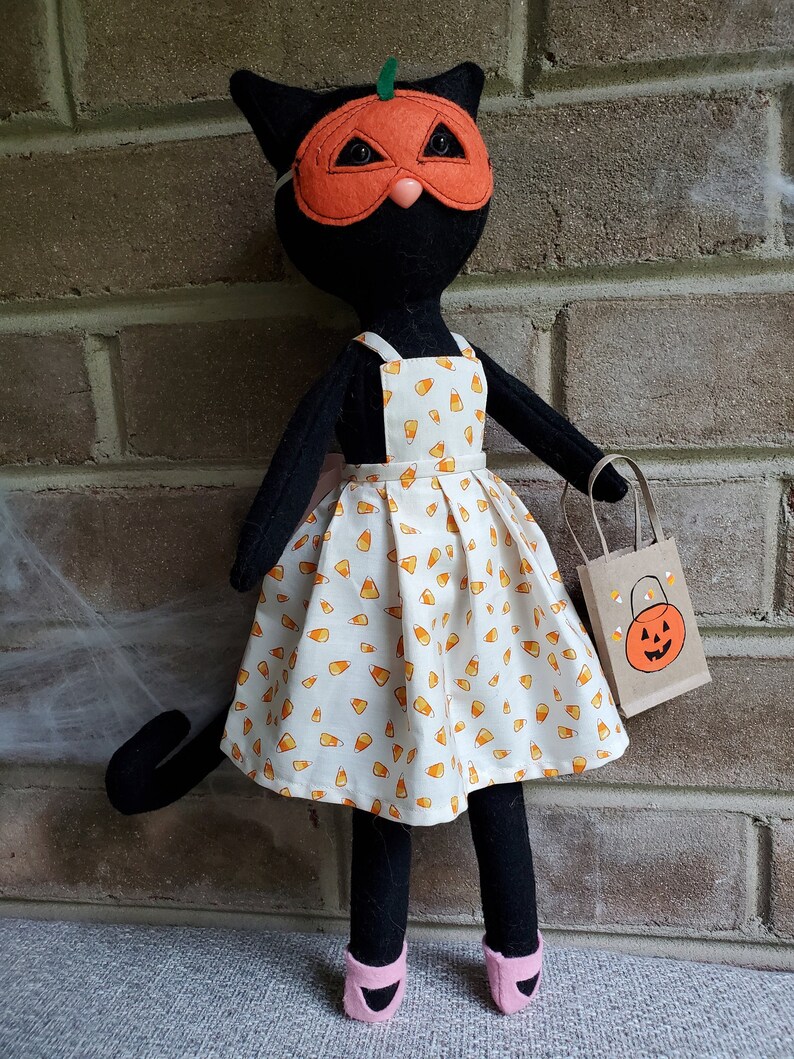 Candy Corn Black Cat Handmade Halloween Doll image 1