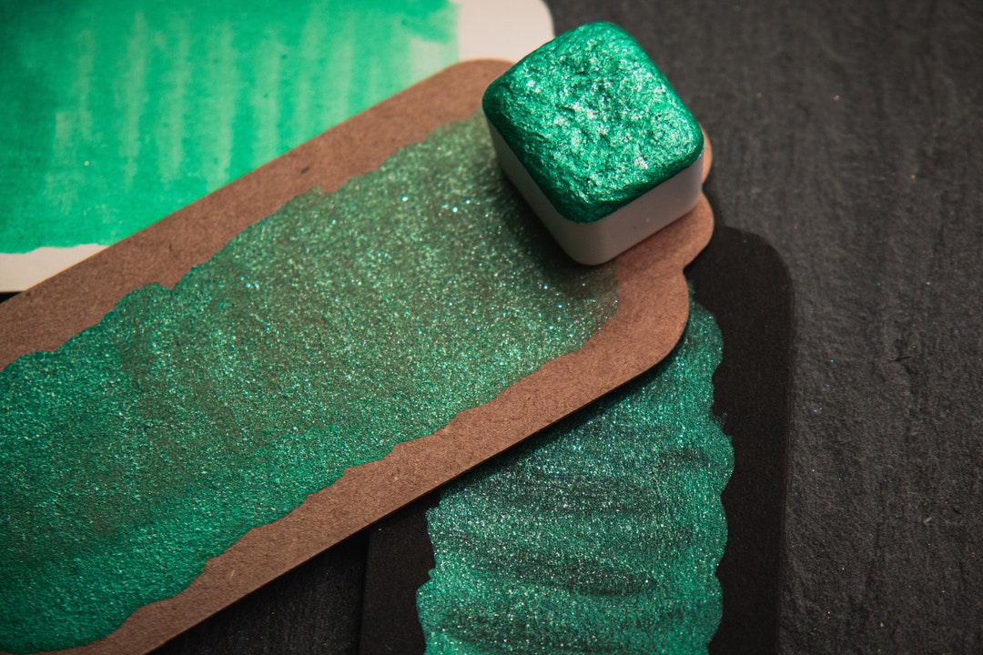 Tinsel Watercolor Paint Green Silver Glitter Calligraphy Etsy