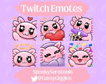 Axolotl Emotes, Twitch, Discord, Youtube, Streaming, Cute Emotes, Emote Set, Emotes For Streamers, Streamer Emotes, Set of Emotes, 6 emotes
