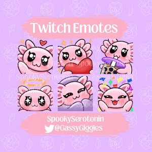 Axolotl Emotes, Twitch, Discord, Youtube, Streaming, Cute Emotes, Emote Set, Emotes For Streamers, Streamer Emotes, Set of Emotes, 6 emotes