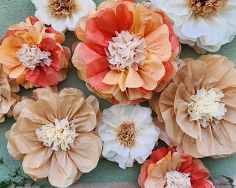 Flores de papel grandes, colores de otoño, decoraciones bohemias, despedidas de soltera, fondo de pared de flores, baby shower, decoración para fiesta de cumpleaños