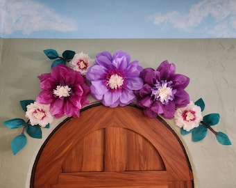 Conjunto de 6 flores de papel grandes para parede, chá de panela, decoração de festa de aniversário roxa, tema de fadas encantador, painel fotográfico floral para parede.