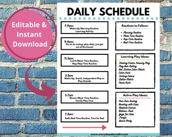Visual Daily Schedule for at Home, Homeschool Schedule, Toddler Schedule, Editable Schedule