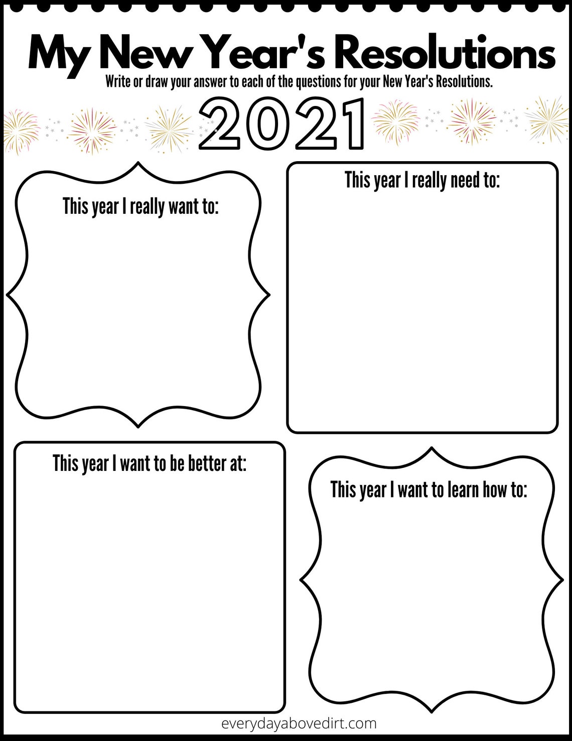 Printable New Year's Resolutions for Kids Kids Coloring | Etsy