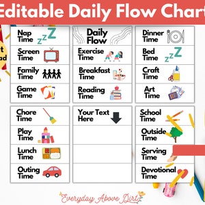 Daily Routines for Kids, Daily Schedule Template, Editable PDF image 1