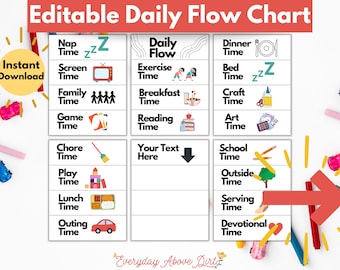 Daily Routines for Kids, Daily Schedule Template, Editable PDF