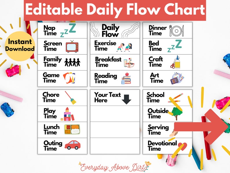 Daily Routines for Kids, Daily Schedule Template, Editable PDF image 1