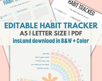 Monthly Habit Tracker Printable, Habit Tracker Template, Routine Tracker, 30 Day Habit Challenge, A5/Letter, Instant Download