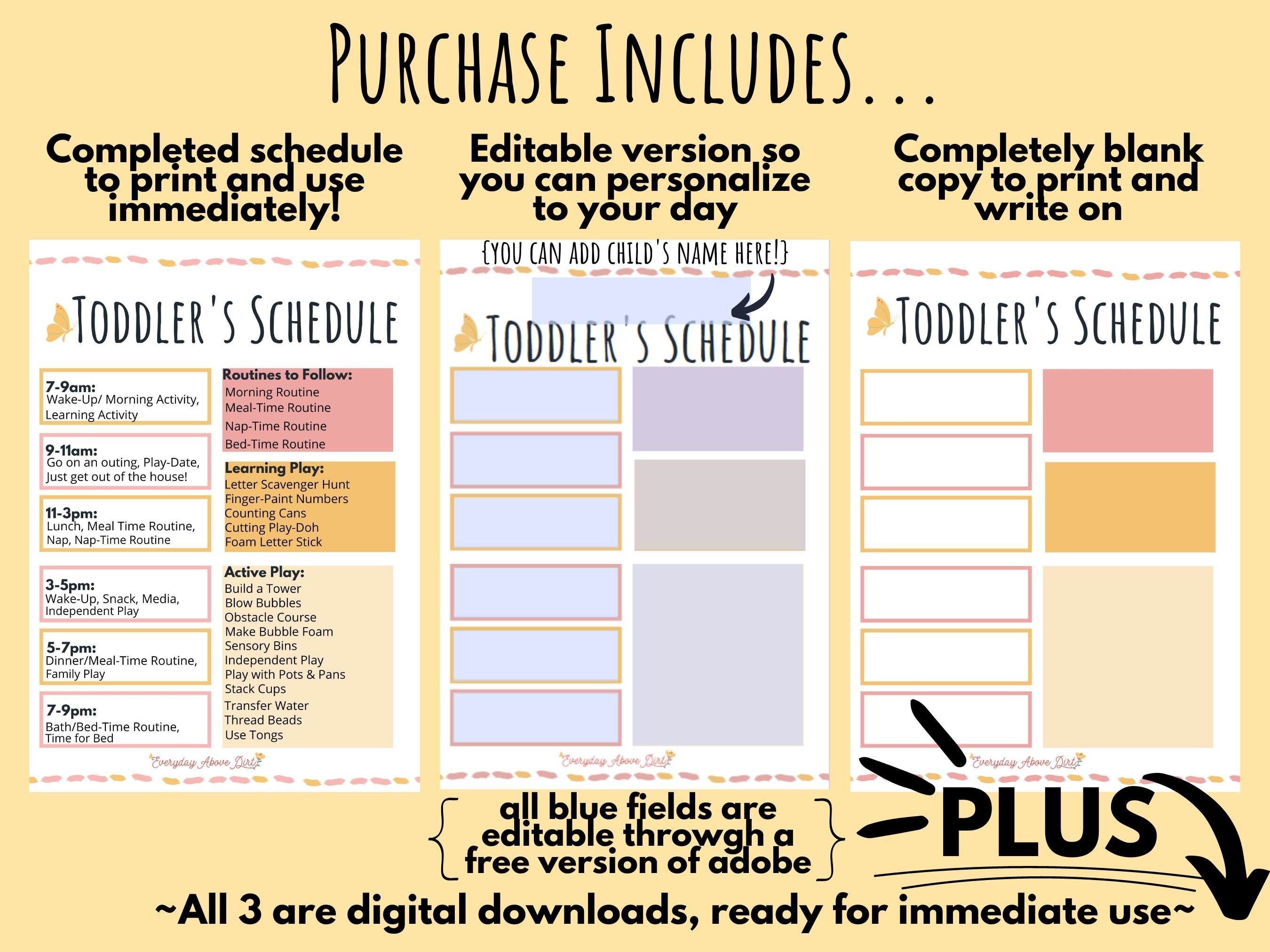 Editable Toddler Schedule, Daily Visual Routine (PDF) - Etsy