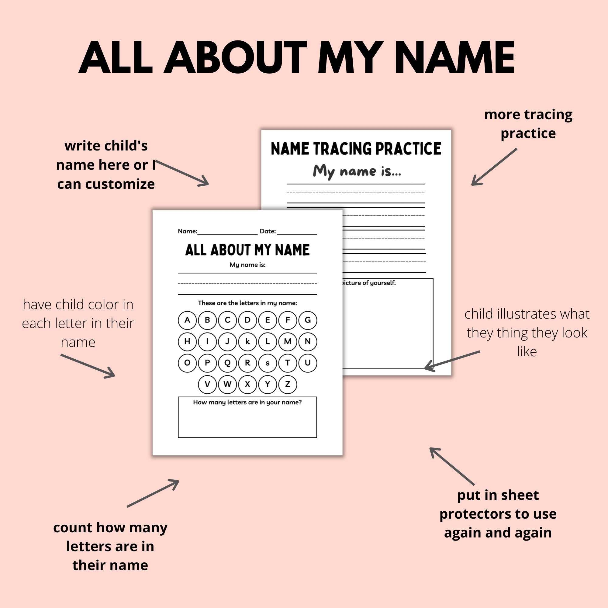 Name Trace Worksheet, Printable for Preschool & Kindergarten, Digital