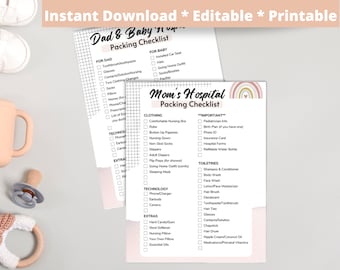 Hospital Bag Checklist Labor and Delivery Checklist Printable for Mom Baby & Dad