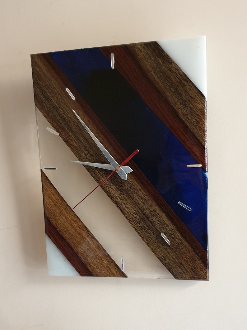 Designer Resin Wood wall clock with blue white epoxy Designer Resin Wood wall clock with blue white epoxy
