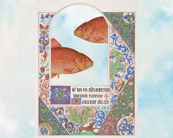 Illuminated Goldfish Medieval Manuscript Art History Poster