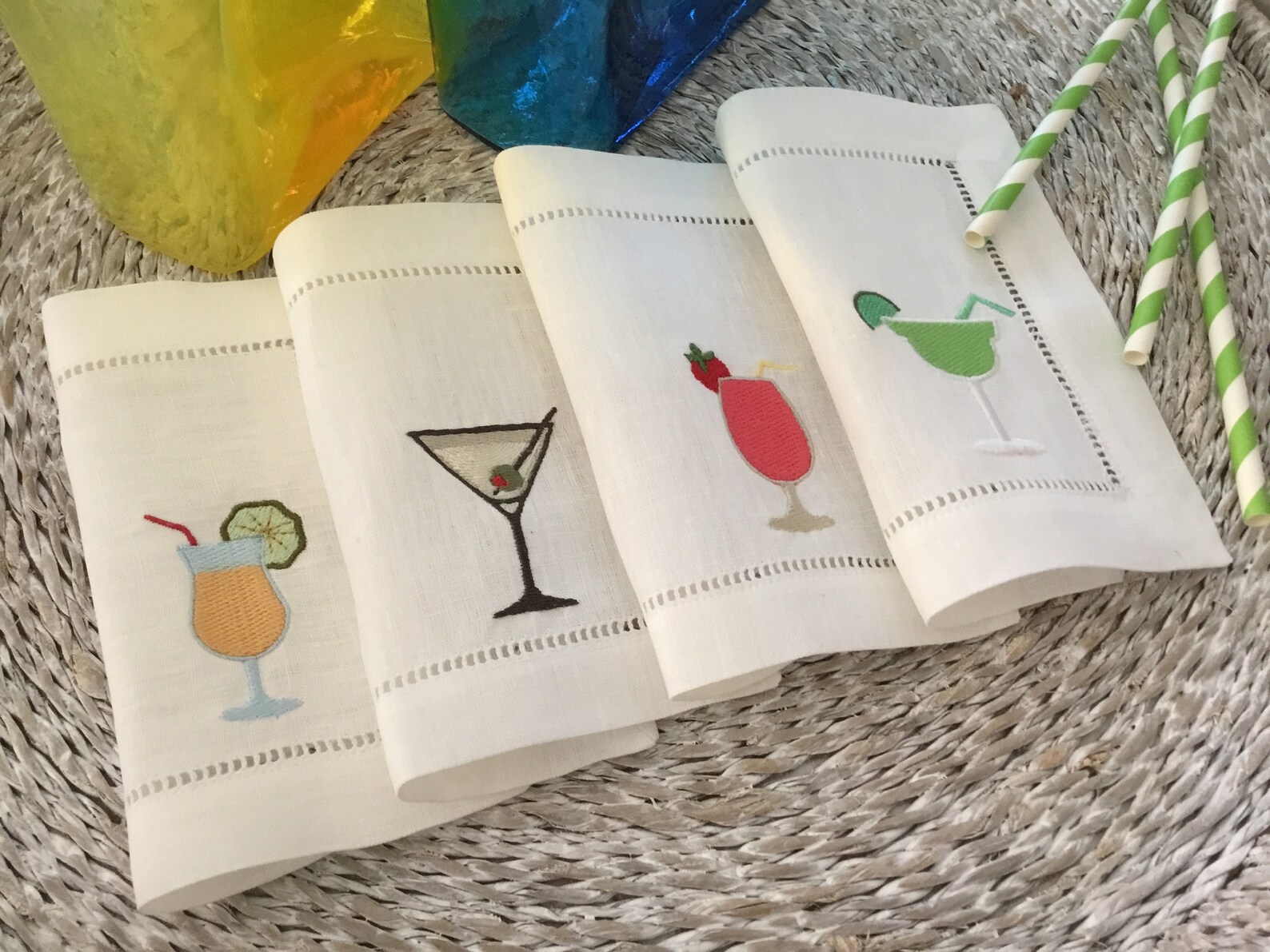 Cocktail Drink Napkins Happy Hour Napkins Embroidered Etsy