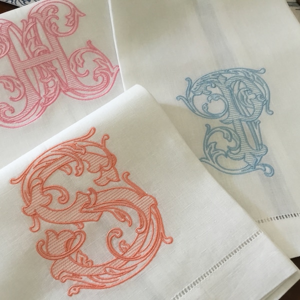 Monogram Linen Hand Towel, Customized Monogram Embroidered Towel, Wedding gift, Birthday gift, Hostess gift, Housewarming