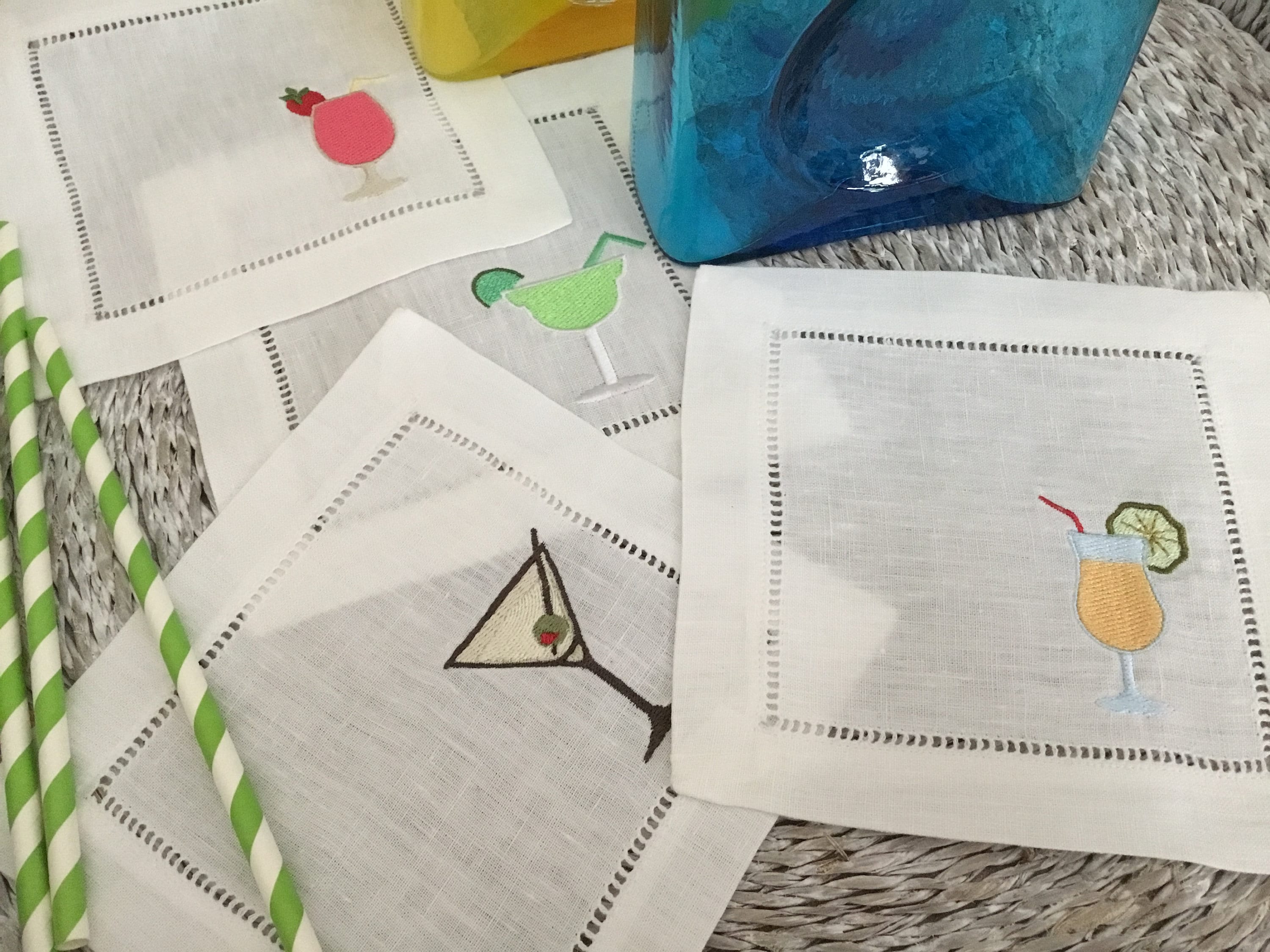 Cocktail Drink Napkins Happy Hour Napkins Embroidered Etsy