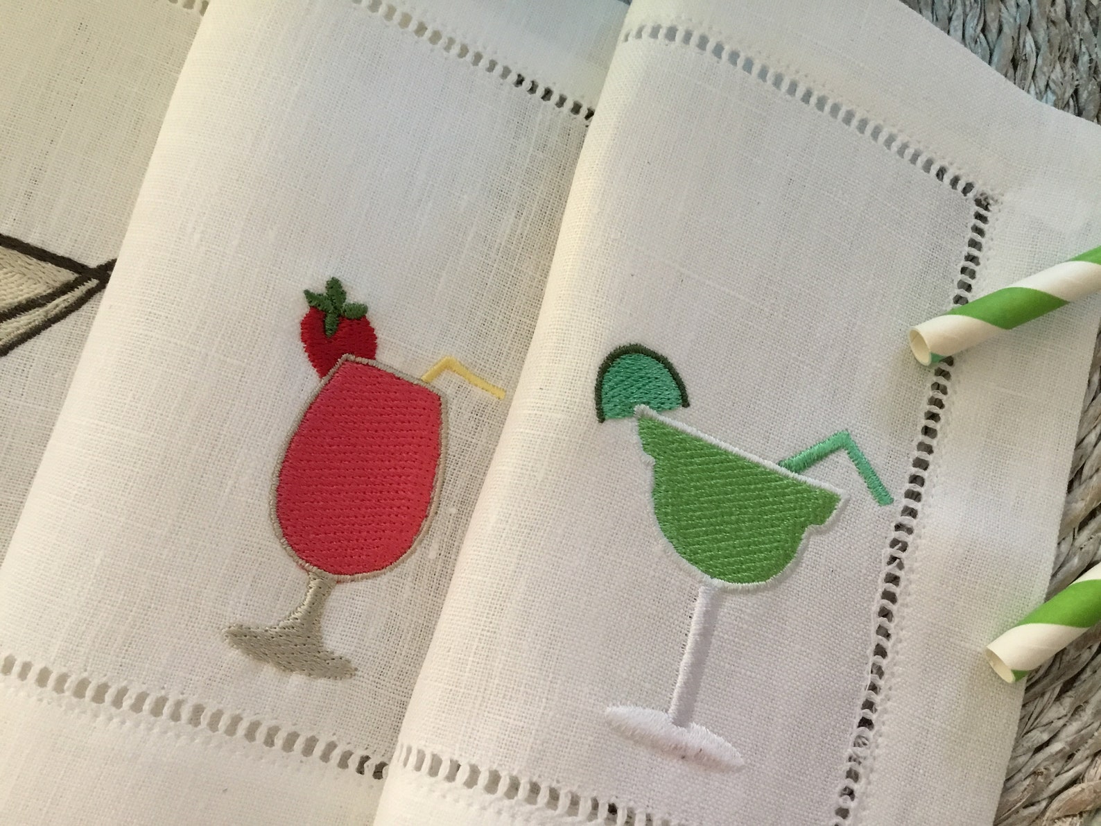 Cocktail Drink Napkins Happy Hour Napkins Embroidered Etsy