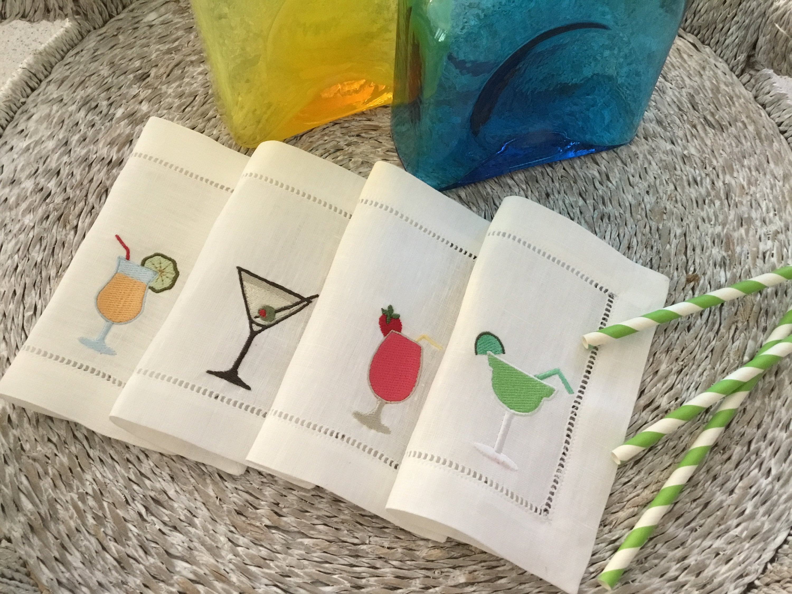 Cocktail Drink Napkins Happy Hour Napkins Embroidered Etsy