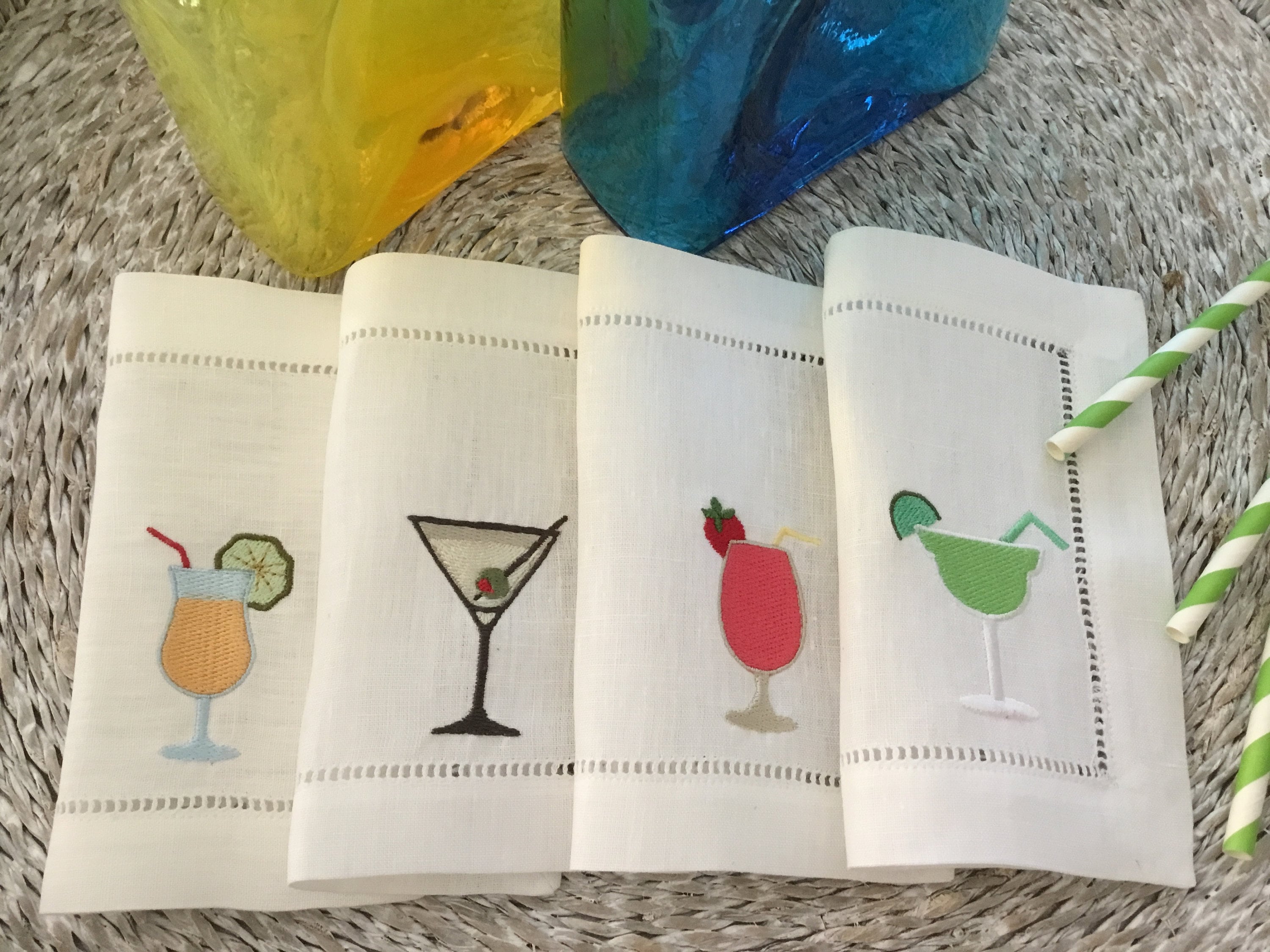 Cocktail Drink Napkins Happy Hour Napkins Embroidered Etsy
